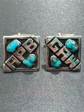 Frank Patania Thunderbird Shop Sterling and Turquoise Cufflinks